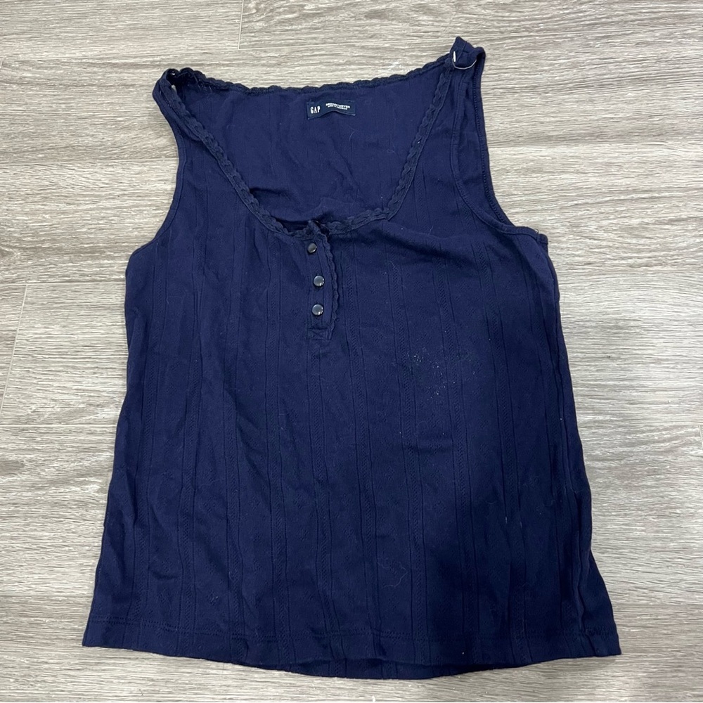 GAP Pointelle Tank Top M Cotton | Navy blue